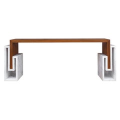 Alke Contemporary Console in Brazilian Walnut and Marble