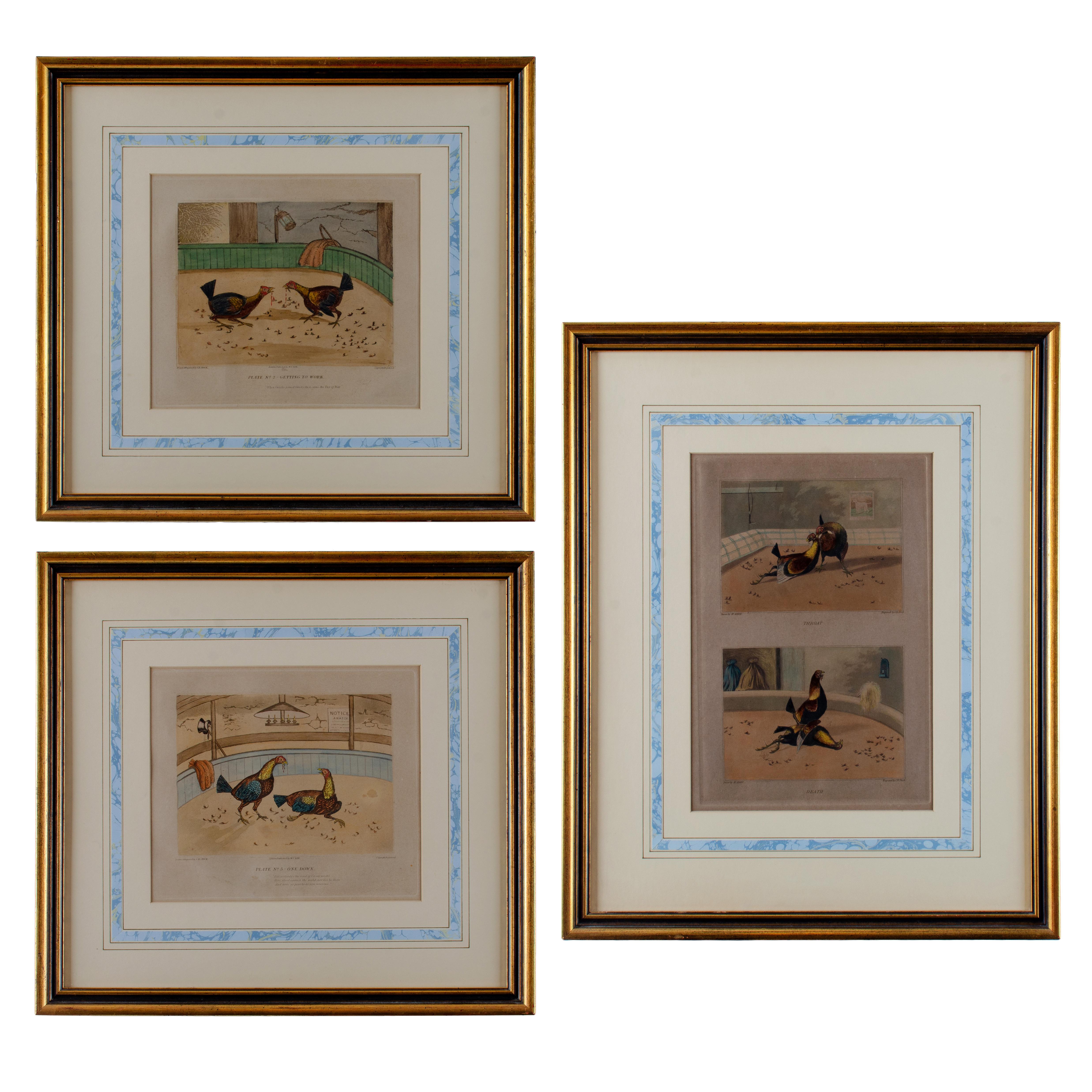 Henry Thomas Alken
(British, 1785-1851)

A set of 3 cockfighting scenes; two images drawn and engraved by C.B. Stock, the other (diptych) by Henry Alken, published in London by W.C. Lee.

larger:
sight: 9 by 13 ½ inches
frame: 18 ¾ by 23 ¼