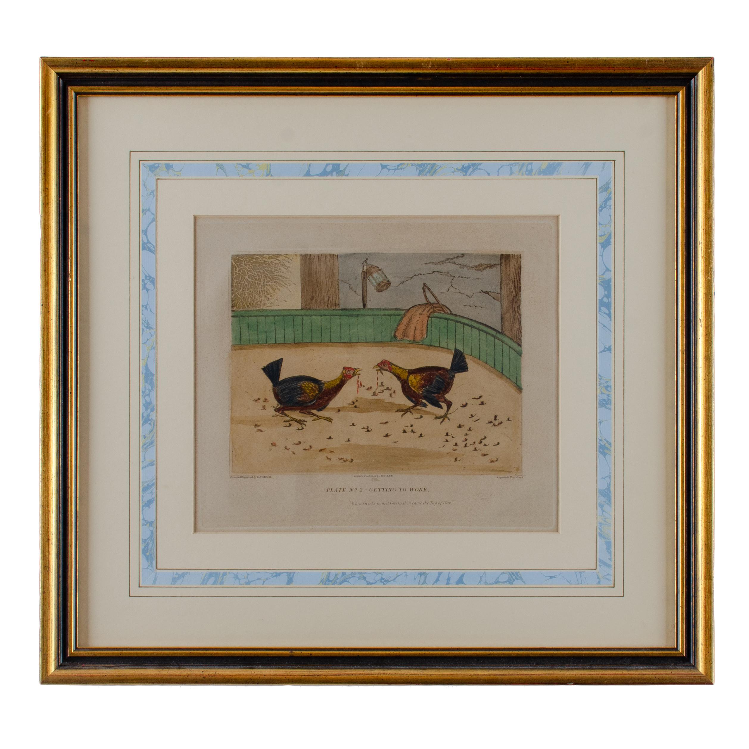 British Alken Cockfight Prints, 19th Century For Sale