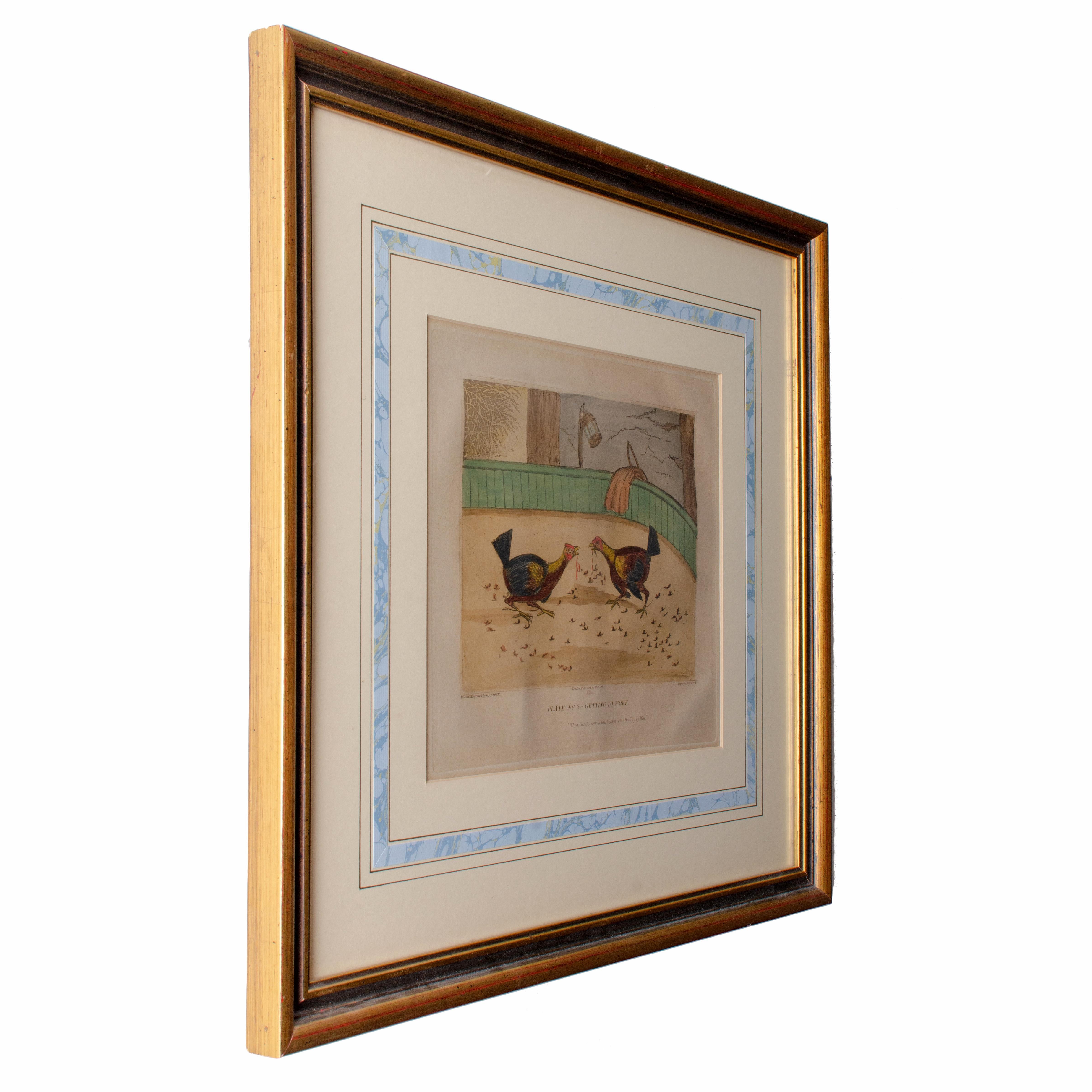 Glass Alken Cockfight Prints, 19th Century For Sale