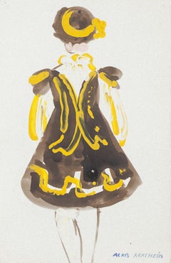 Costume - Original Mixed Media auf Papier von Alkis Matheos - Mitte des 20. Jahrhunderts