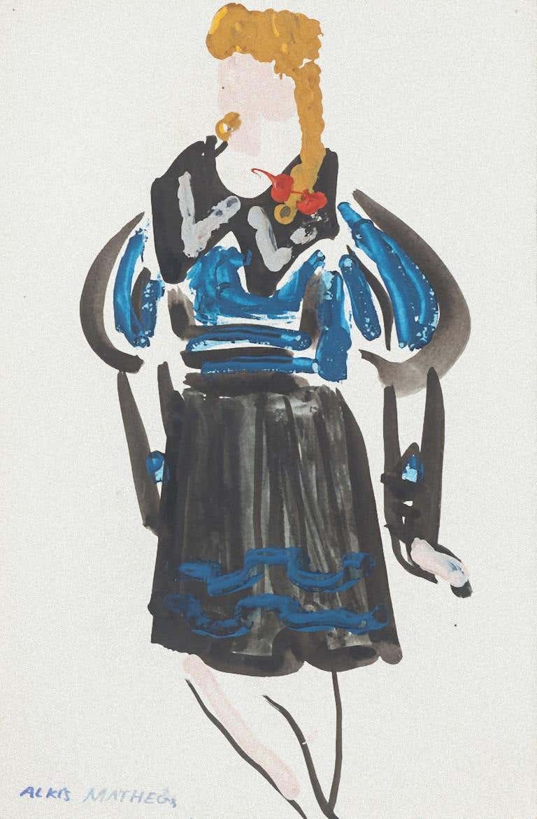 Alkis Matheos - Costume - Original Painting by Alkis Matheos - Mid-20th ...