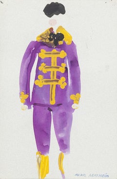 Kostüm – Mixed Media auf Papier von Alkis Matheos – Mitte des 20. Jahrhunderts
