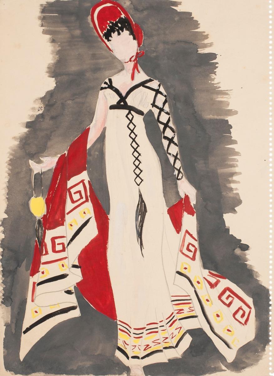 Costume est une oeuvre d'art originale en techniques mixtes sur papier réalisée par l'artiste franco-grec Alkis Matheos .

Très bonnes conditions.

L'œuvre est une représentation très belle et colorée d'un costume féminin conçu pour le théâtre. La