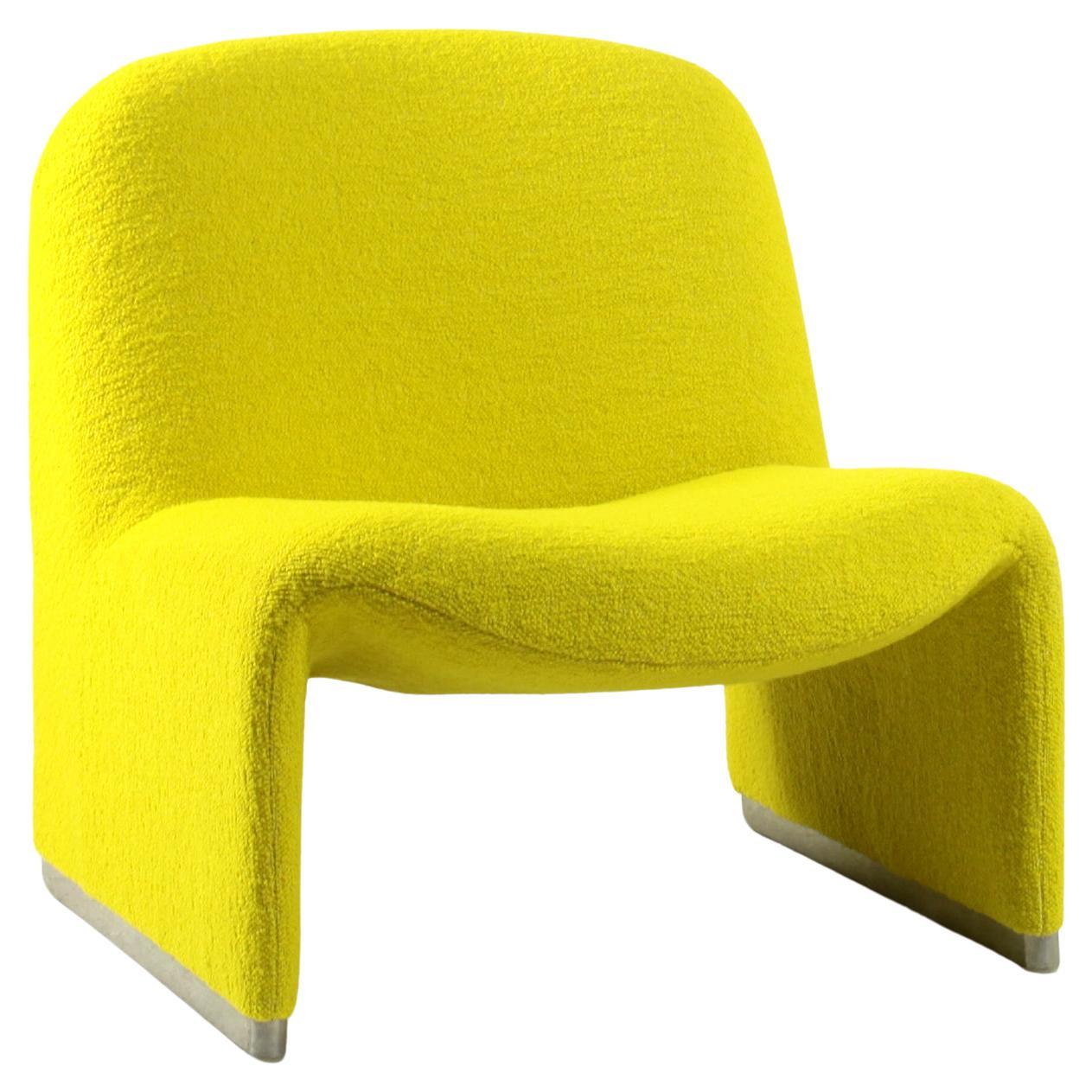 Alky Chair by Giancarlo Piretti in Yellow Bouclé for Castelli Italy 1970s For Sale