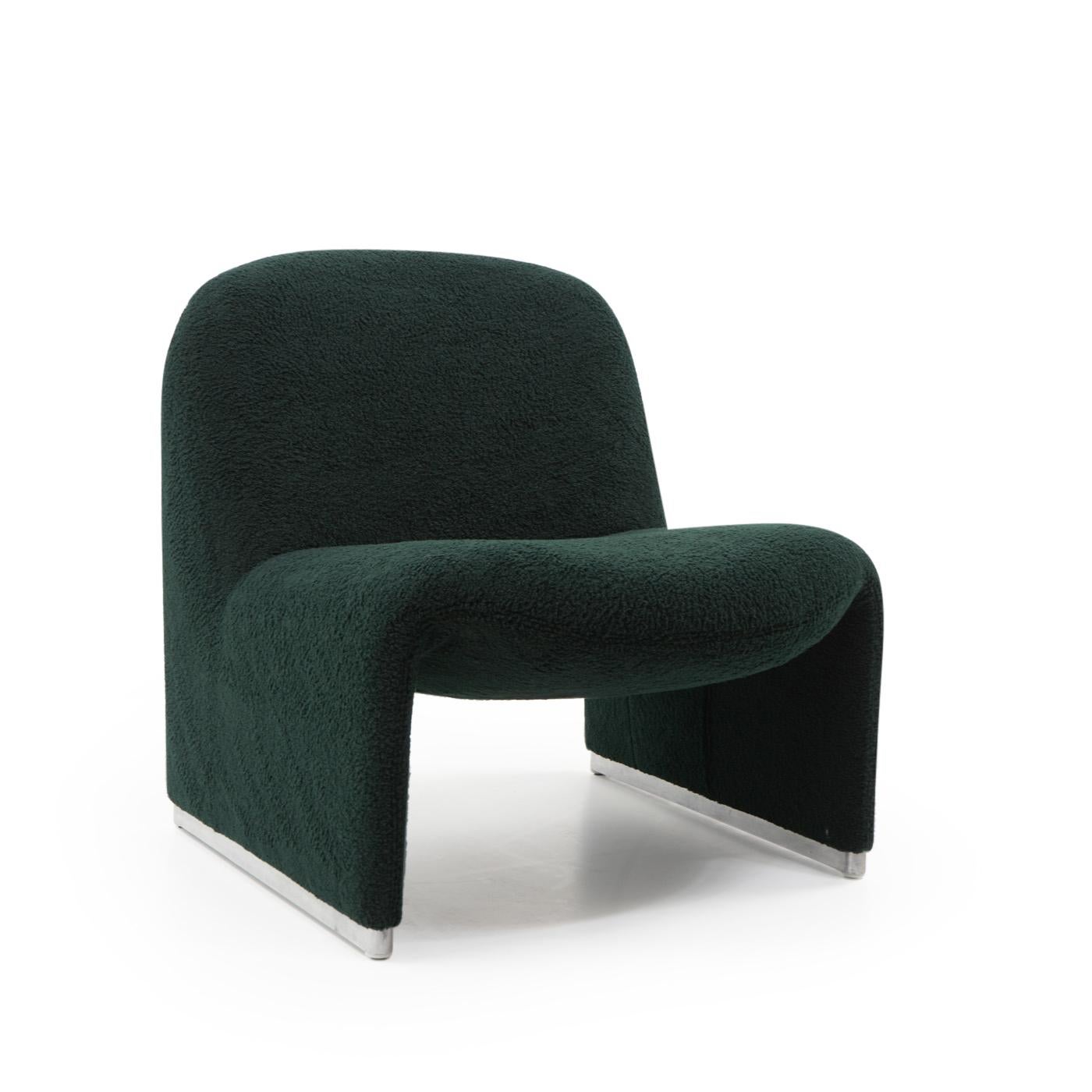 Mid-Century Modern Alky Chair, Dark Green Bouclé, 1980s For Sale
