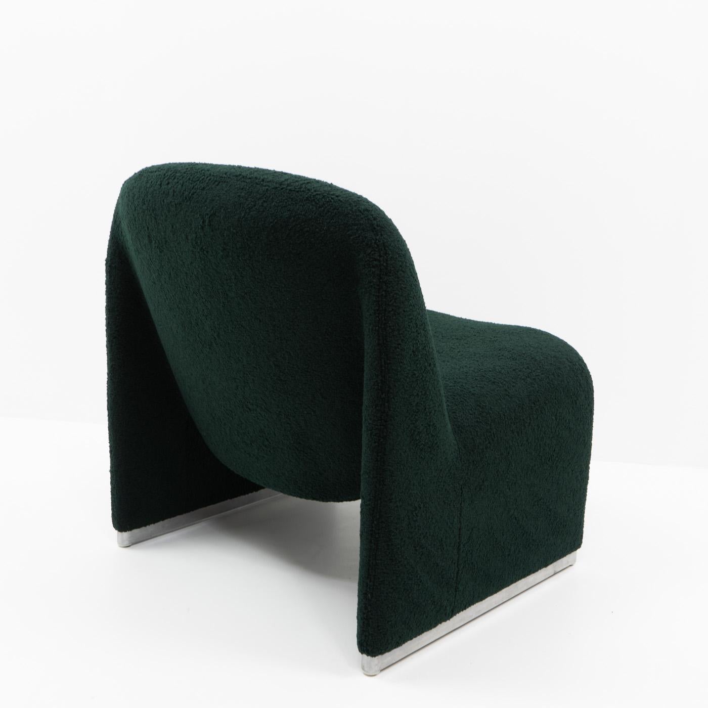 Aluminum Alky Chair, Dark Green Bouclé, 1980s For Sale