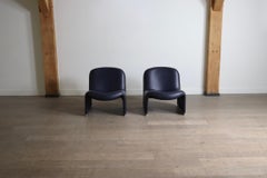 Alky Lounge chair in Indigo leather by Giancarlo Piretti for Castelli