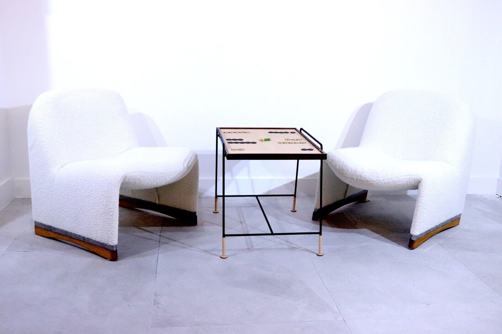 Italian Alky Lounge Chair, Piretti for Castelli, Recently Upholstered in Boucle, 1972