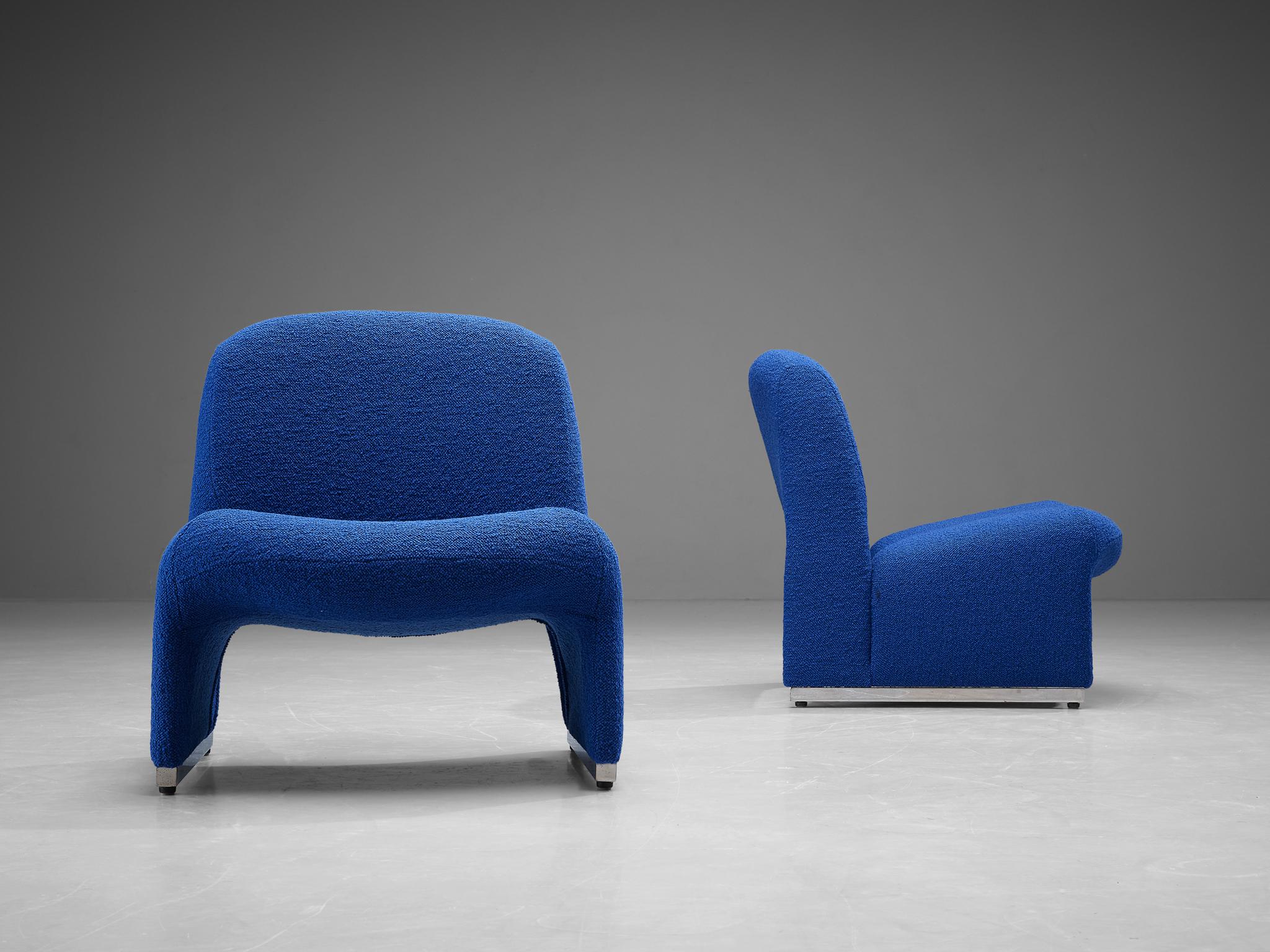 Italian ‘Alky’ Lounge Chairs in the Style of Giancarlo Piretti in Blue Upholstery For Sale