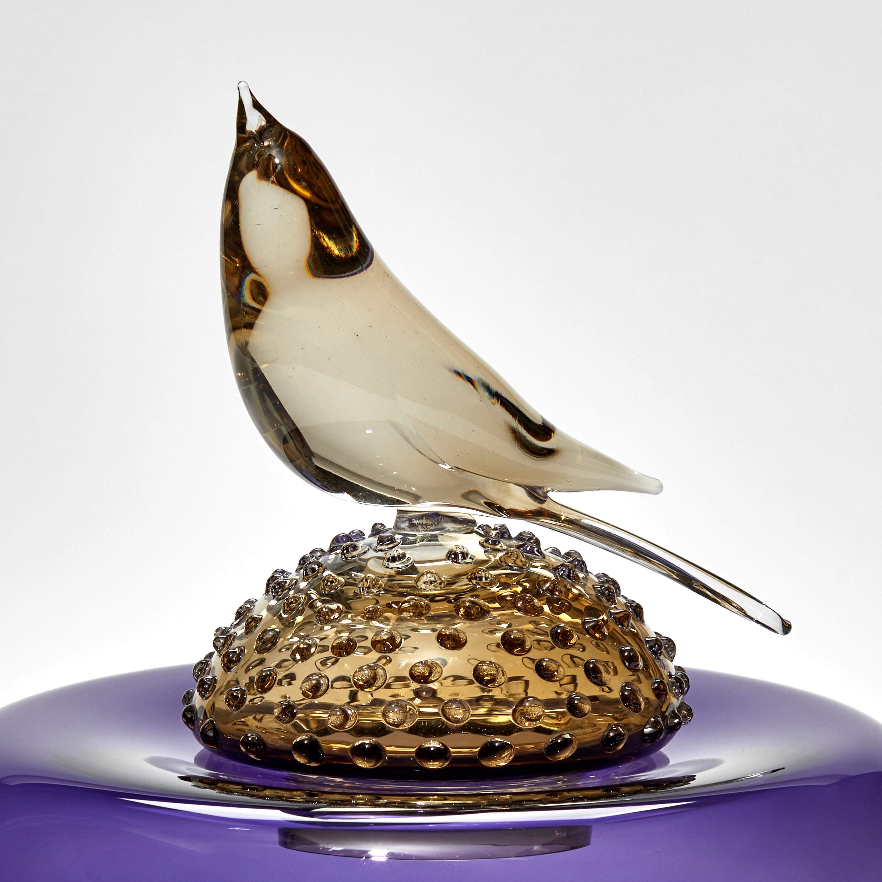 Organic Modern All About Birds IV, a Purple Glass Vase with Perched Bird by Julie Johnson