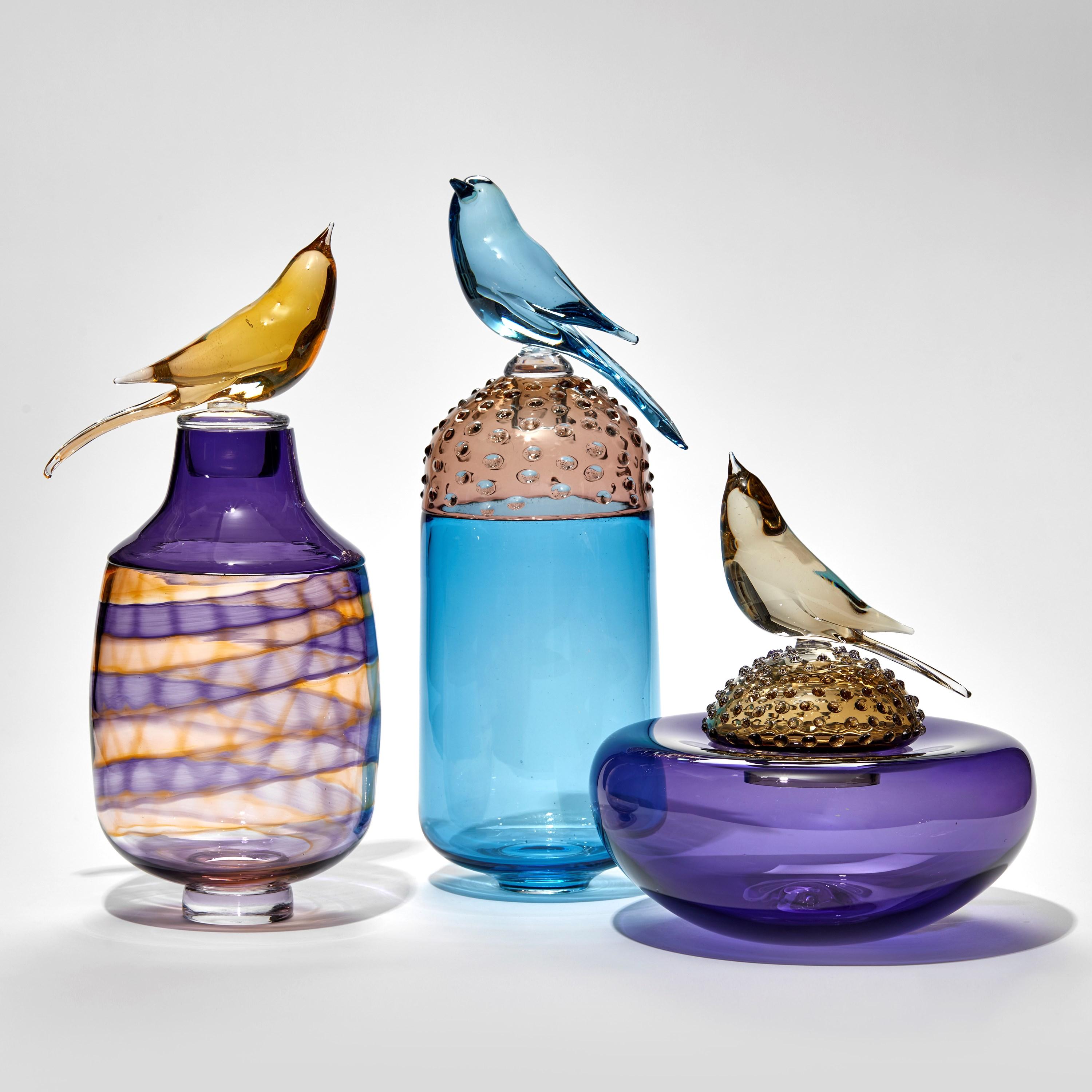 French All About Birds IV, a Purple Glass Vase with Perched Bird by Julie Johnson