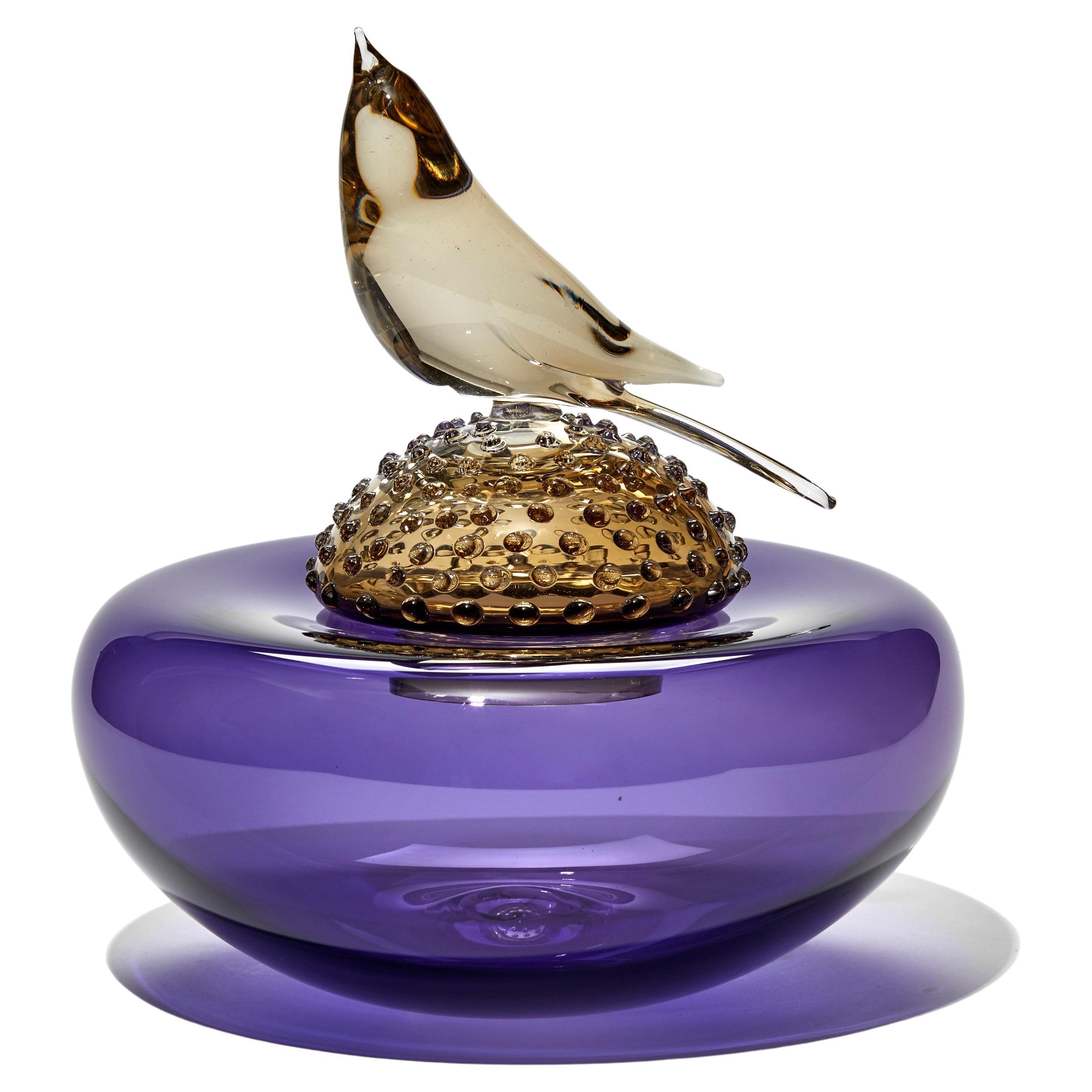 All About Birds IV, a Purple Glass Vase with Perched Bird by Julie Johnson