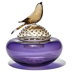 All about Birds V, Purple & Bronze Glass Vase & Perched Bird by Julie Johnson