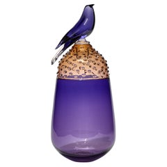 All About Birds VIII, a Purple Glass Vase with Perched Bird by Julie Johnson