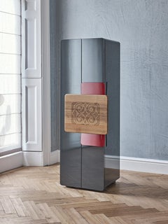 6-drawer cabinet of lacquer carved wood and steel from SoShiro Ainu collection