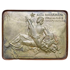 "All America Package Competition," Rare Art Deco Sculptural Bronze Panel by Ries