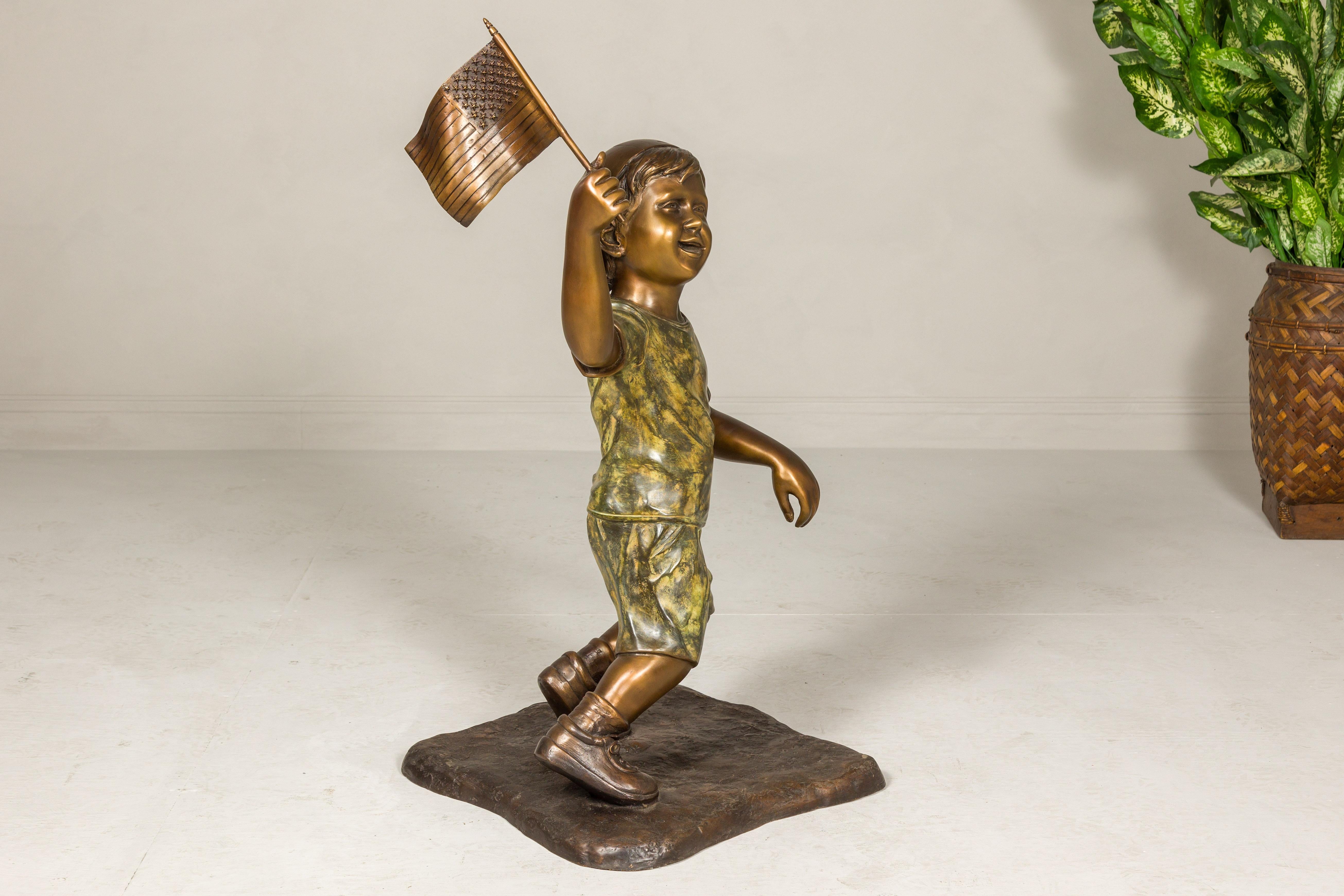 Flag Runner, Bronze Statue of a Boy Running with the Flag  For Sale 7