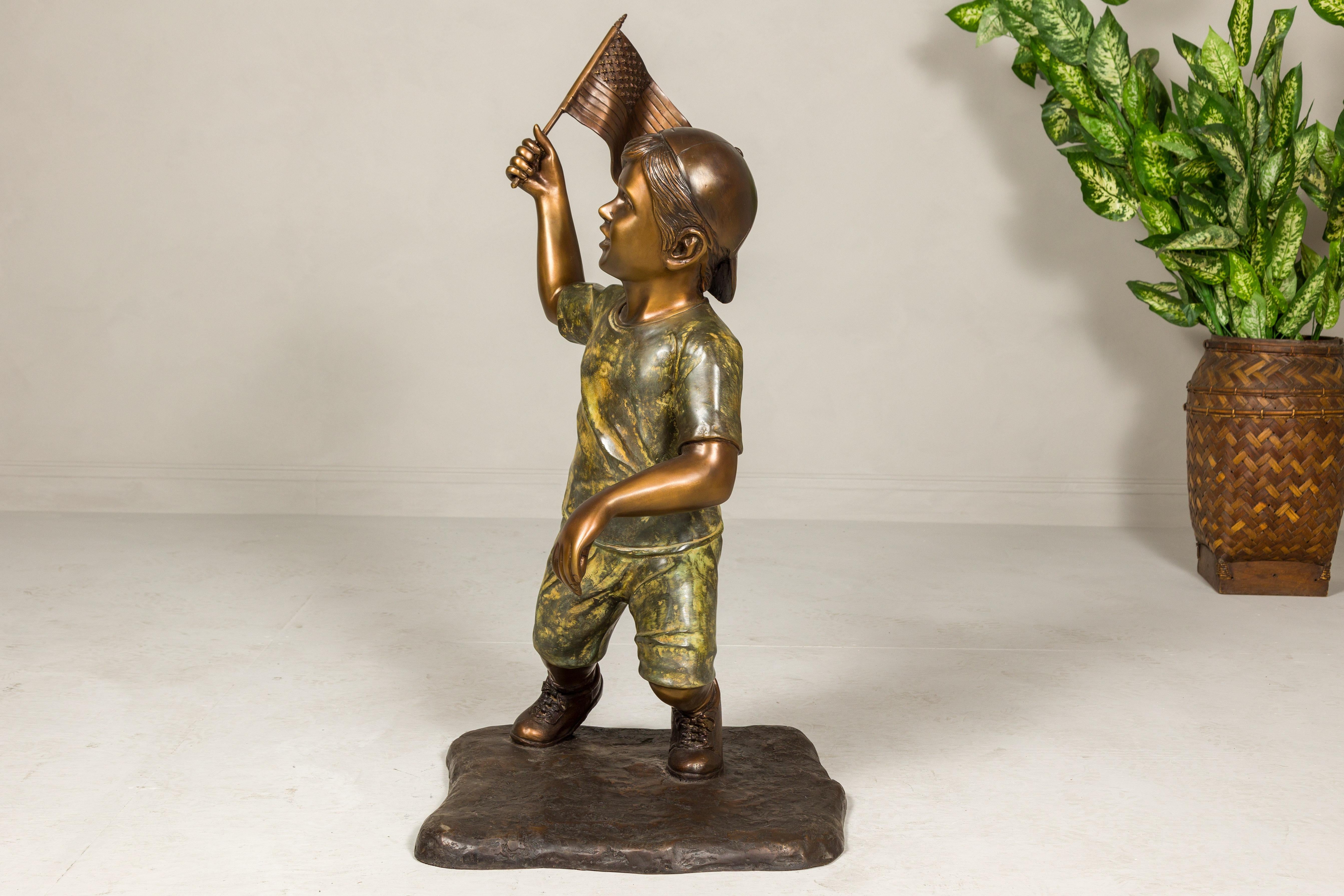 Flag Runner, Bronze Statue of a Boy Running with the Flag  For Sale 10