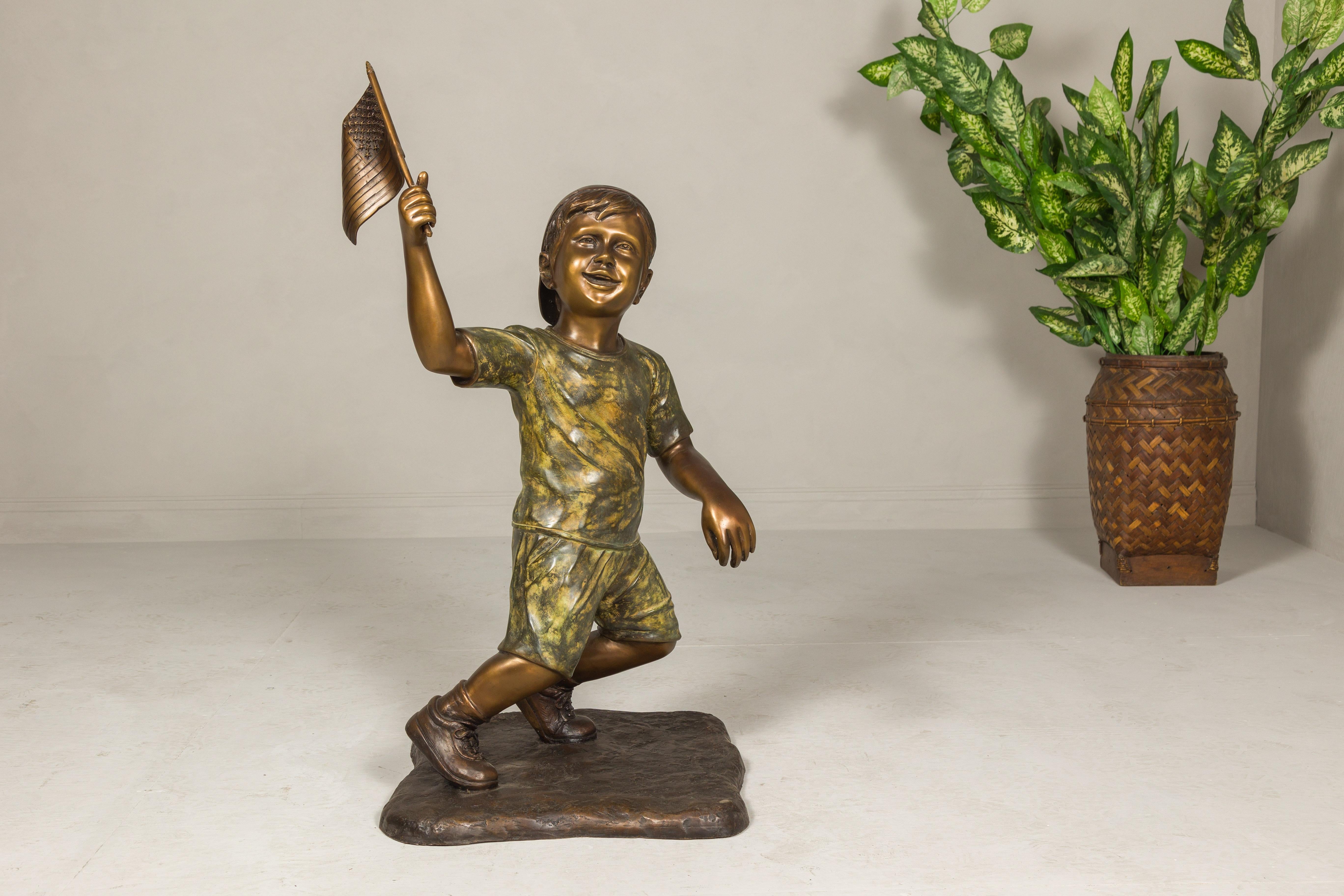 Flag Runner, Bronze Statue of a Boy Running with the Flag  For Sale 5