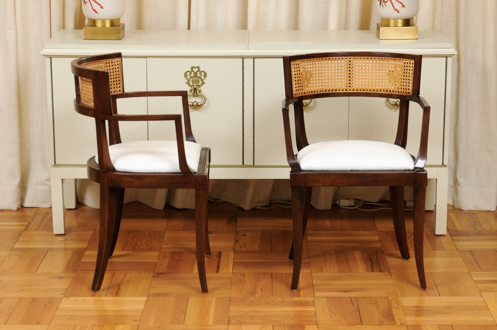 All Arm, Exquisite Set of 8 Klismos Cane Dining Chairs by Baker, circa 1958 In Excellent Condition For Sale In Atlanta, GA