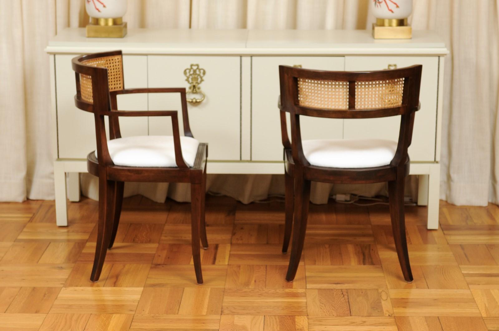 Mid-20th Century All Arm, Exquisite Set of 8 Klismos Cane Dining Chairs by Baker, circa 1958 For Sale