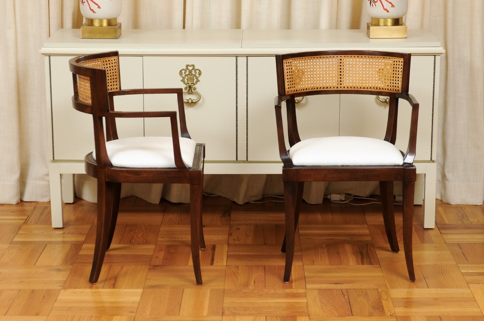 American All Arm, Exquisite Set of Twelve Klismos Cane Dining Chairs by Baker, circa 1958 For Sale