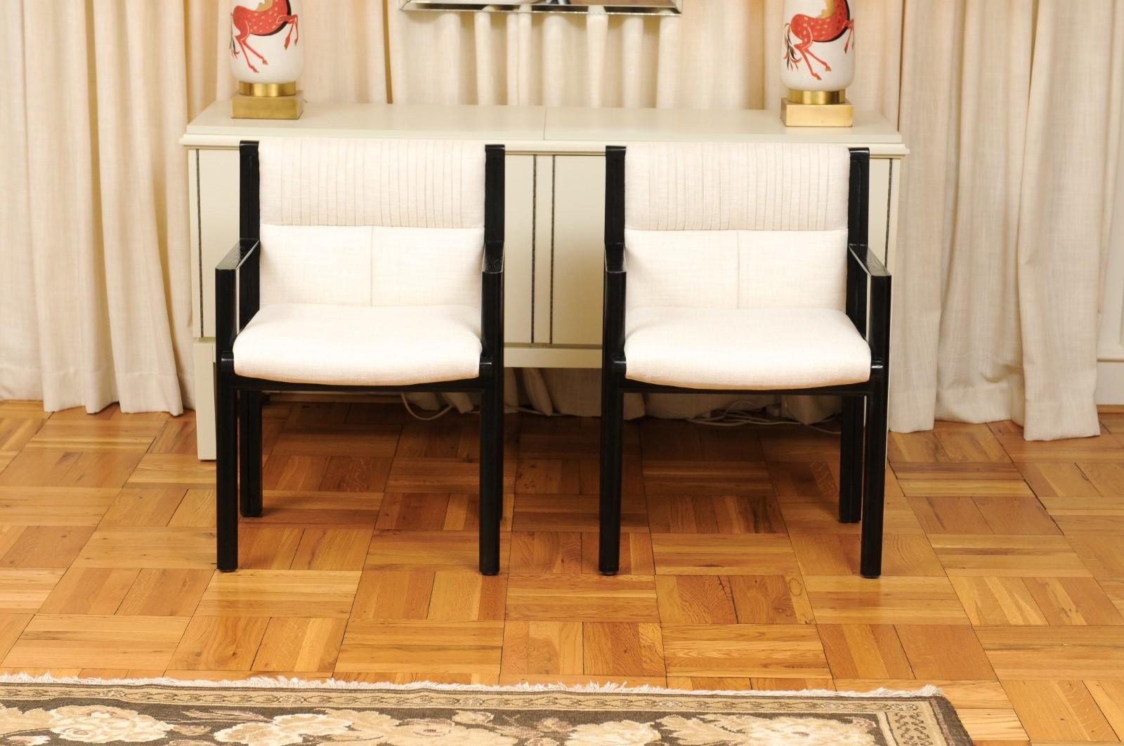 Organic Modern ALL ARMS- Breathtaking Set of 12 Cerused Oak Dining Chairs by John Saladino For Sale