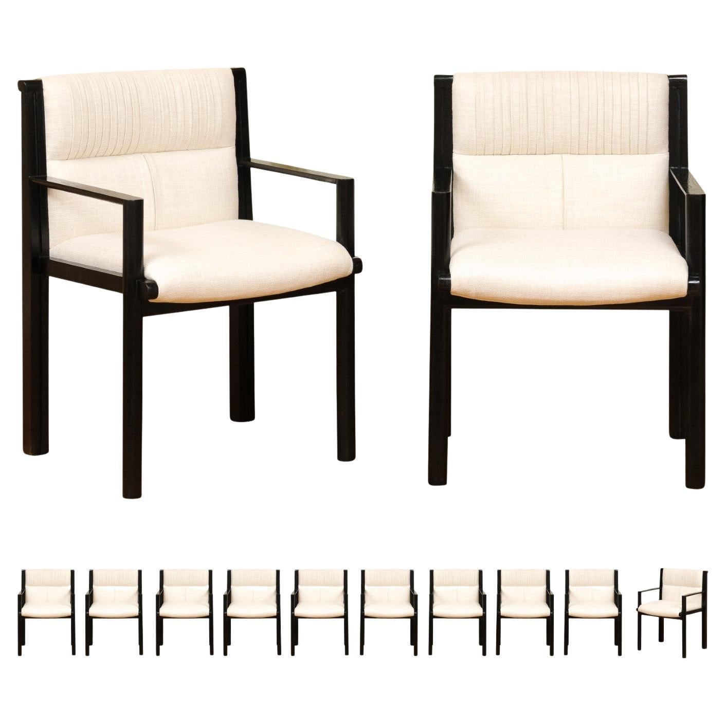 ALL ARMS- Breathtaking Set of 12 Cerused Oak Dining Chairs by John Saladino For Sale