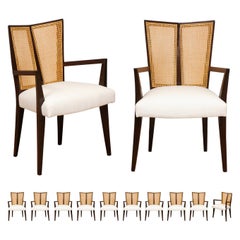 Retro All Arms, Breathtaking Set of 12 Modern V-Back Cane Arm Chairs by Michael Taylor