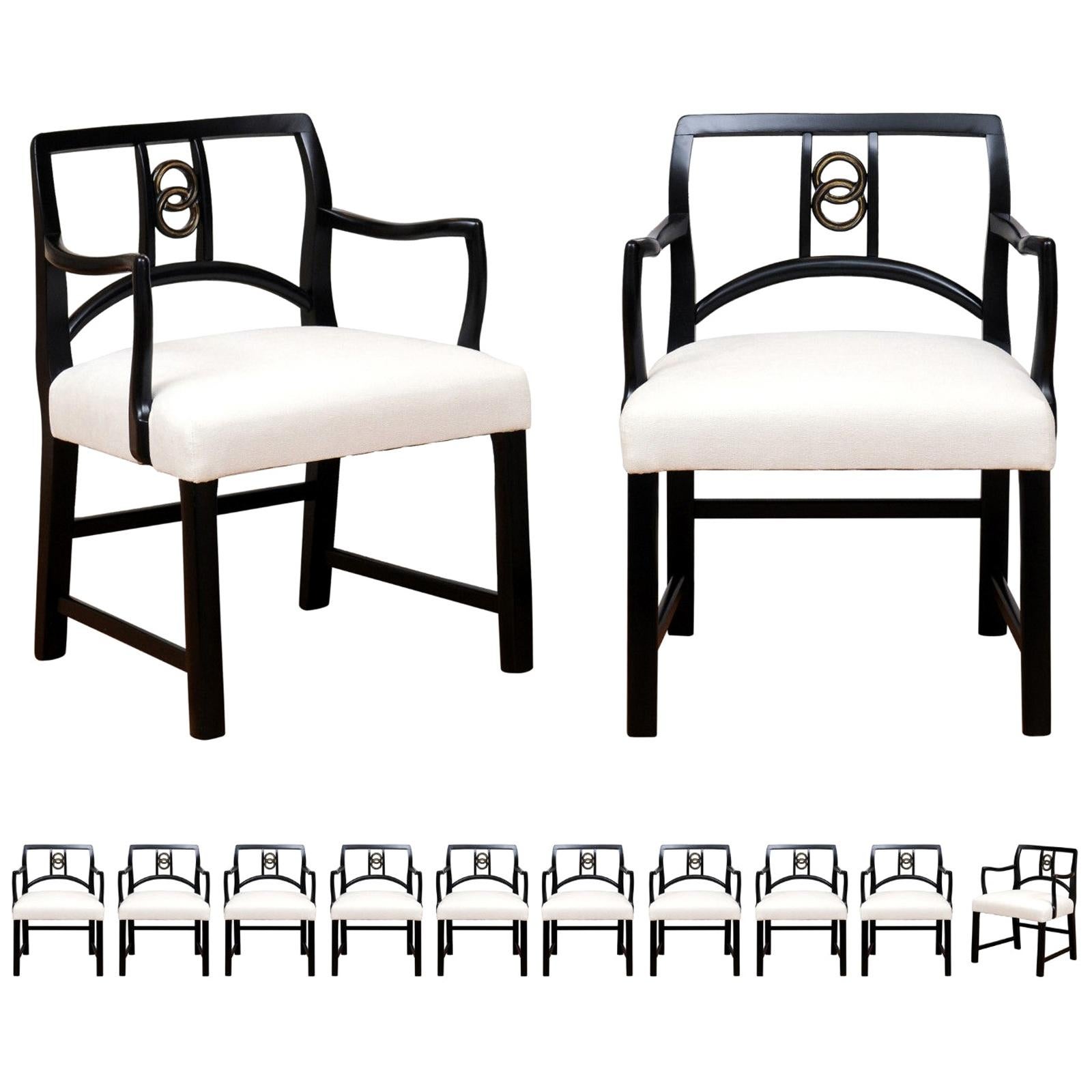 All Arms, Chic Set of 12 Dining Chairs by Michael Taylor for Baker, circa 1960 For Sale
