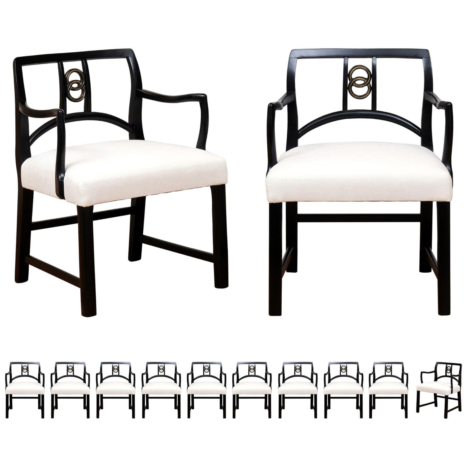 Tous les accoudoirs, ensemble chic de 12 chaises de salle à manger par Michael Taylor pour Baker, vers 1960