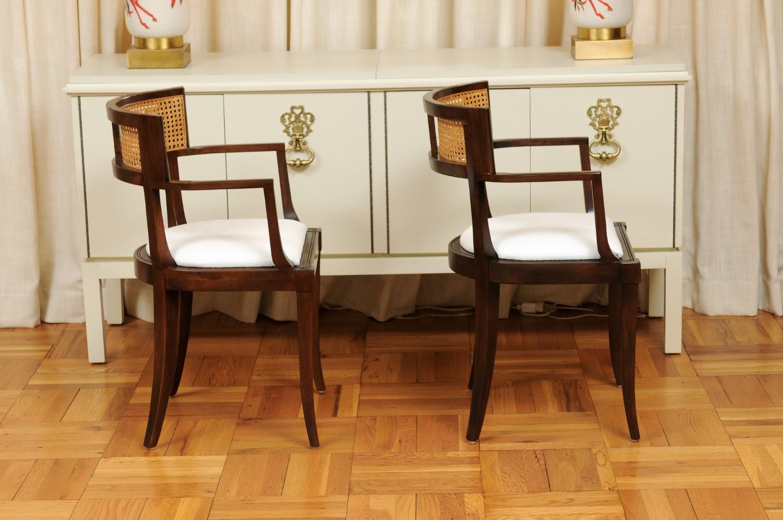 American All Arms, Exquisite Set of 14 Klismos Cane Dining Chairs by Baker, circa 1958 For Sale