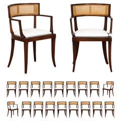 All Arms, Exquisite Set of 20 Klismos Cane Dining Chairs by Baker, circa 1958