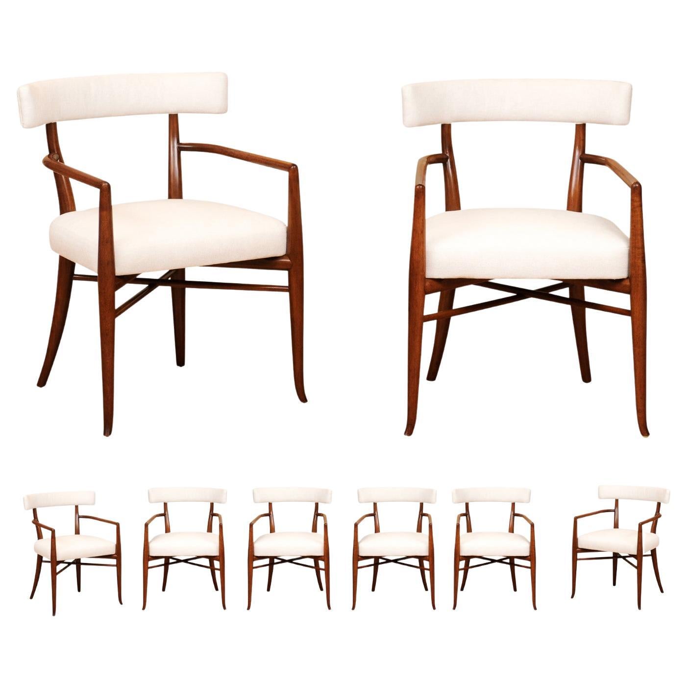 Extraordinaire ensemble de 8 chaises Klismos modernes par Robsjohn-Gibbings