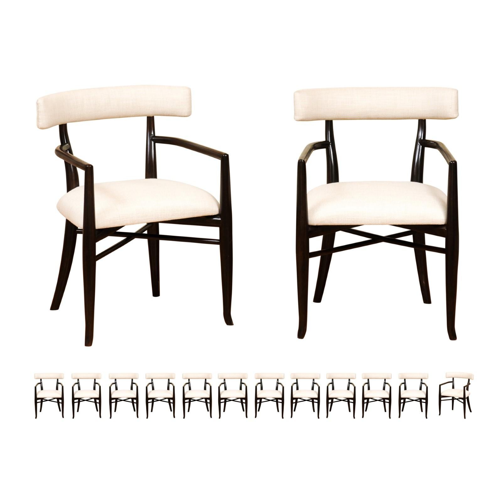 All ARMS, Stellar Set of 14 of Klismos Dining Chairs by Robsjohn-Gibbings For Sale 11