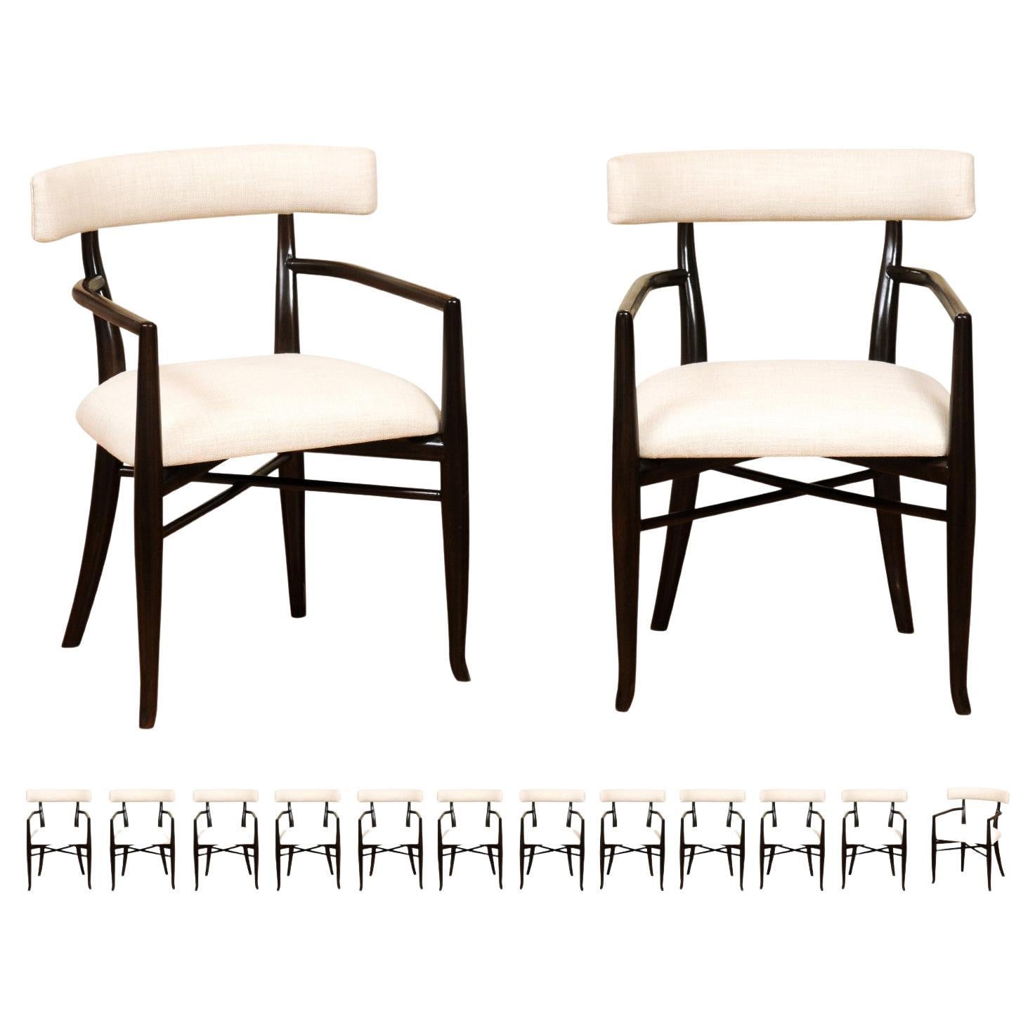 All ARMS, Stellar Set of 14 of Klismos Dining Chairs by Robsjohn-Gibbings For Sale