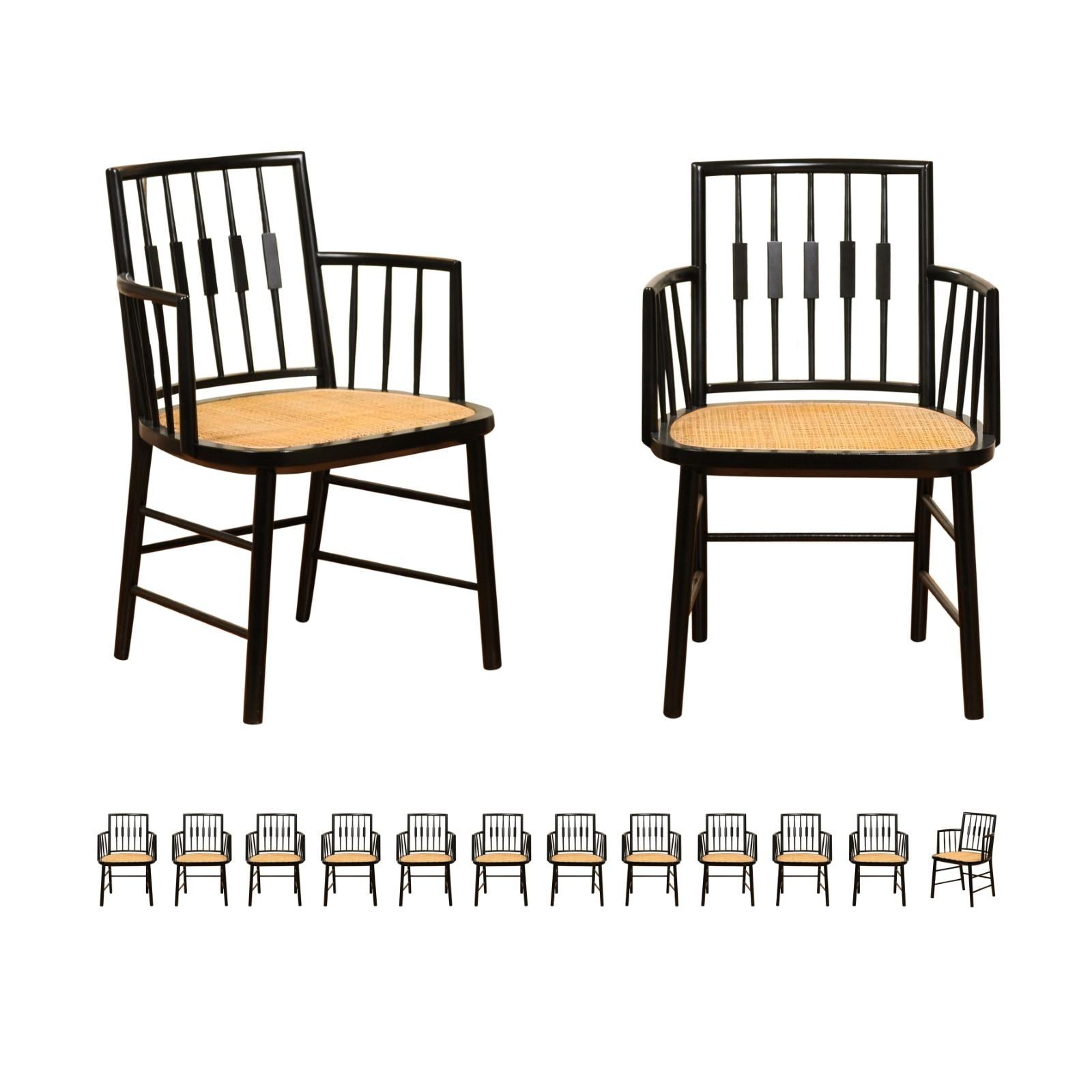 These magnificent dining chairs are shipped as professionally photographed and described in the listing narrative: Meticulously professionally restored and installation ready. There are no sales or auction results pertaining to an All Arms set of