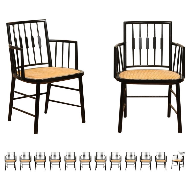 All ArmsSterling Set of 14 Modern Windsor Cane Chairs by Michael