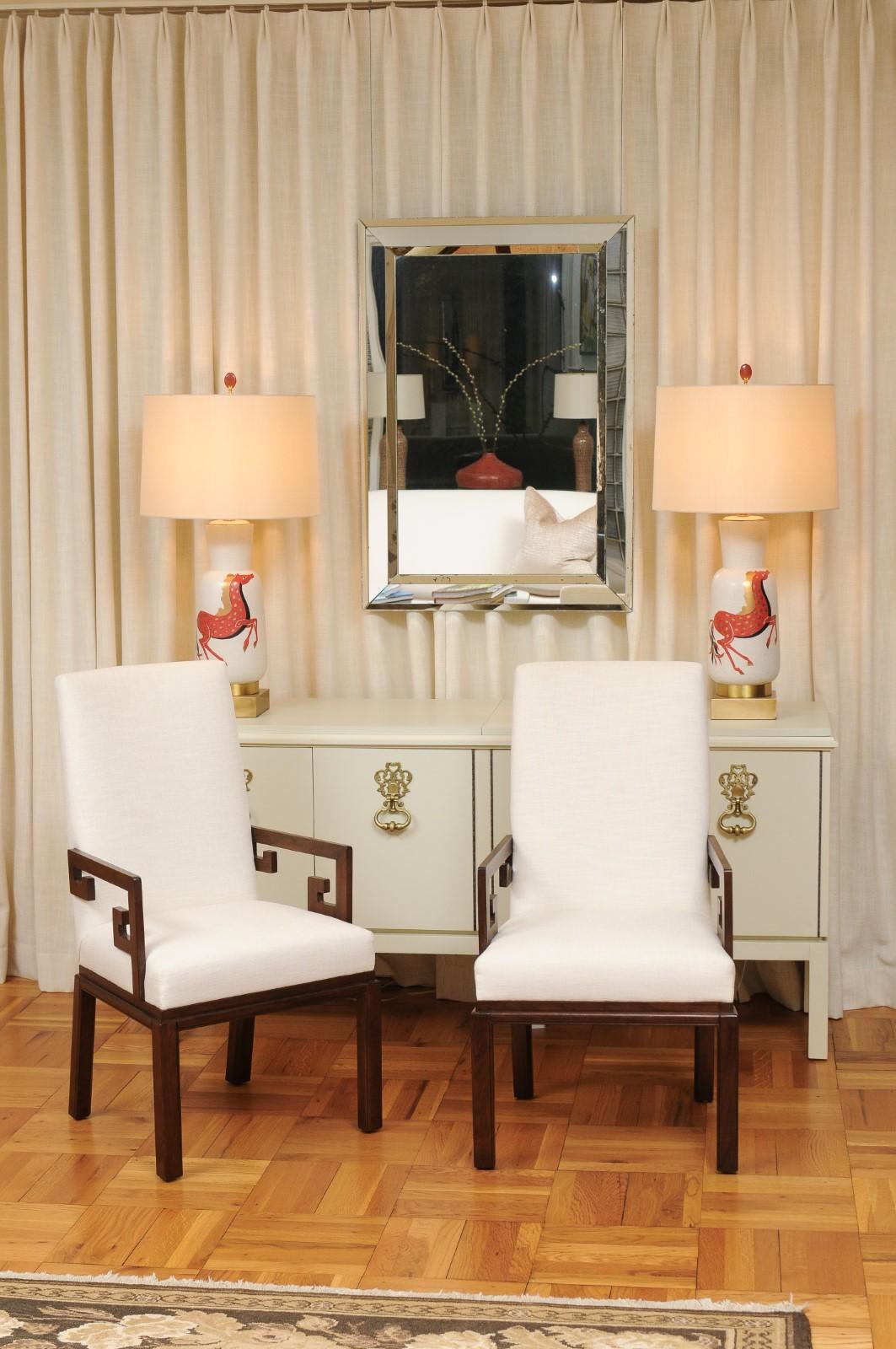 Mid-Century moderno Tutte le braccia, Sublime set di 12 sedie a chiave greca di Michael Taylor, circa 1970 in vendita