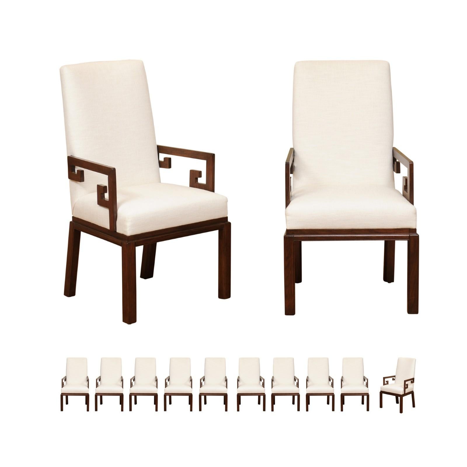 All Arms, Sublime Set of 12 Greek Key Chairs by Michael Taylor, circa 1970