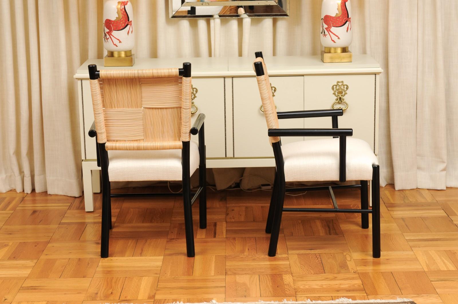 All Arms- Sublime Set of 14 Cane Back Dining Chairs by John Hutton for Donghia For Sale 4