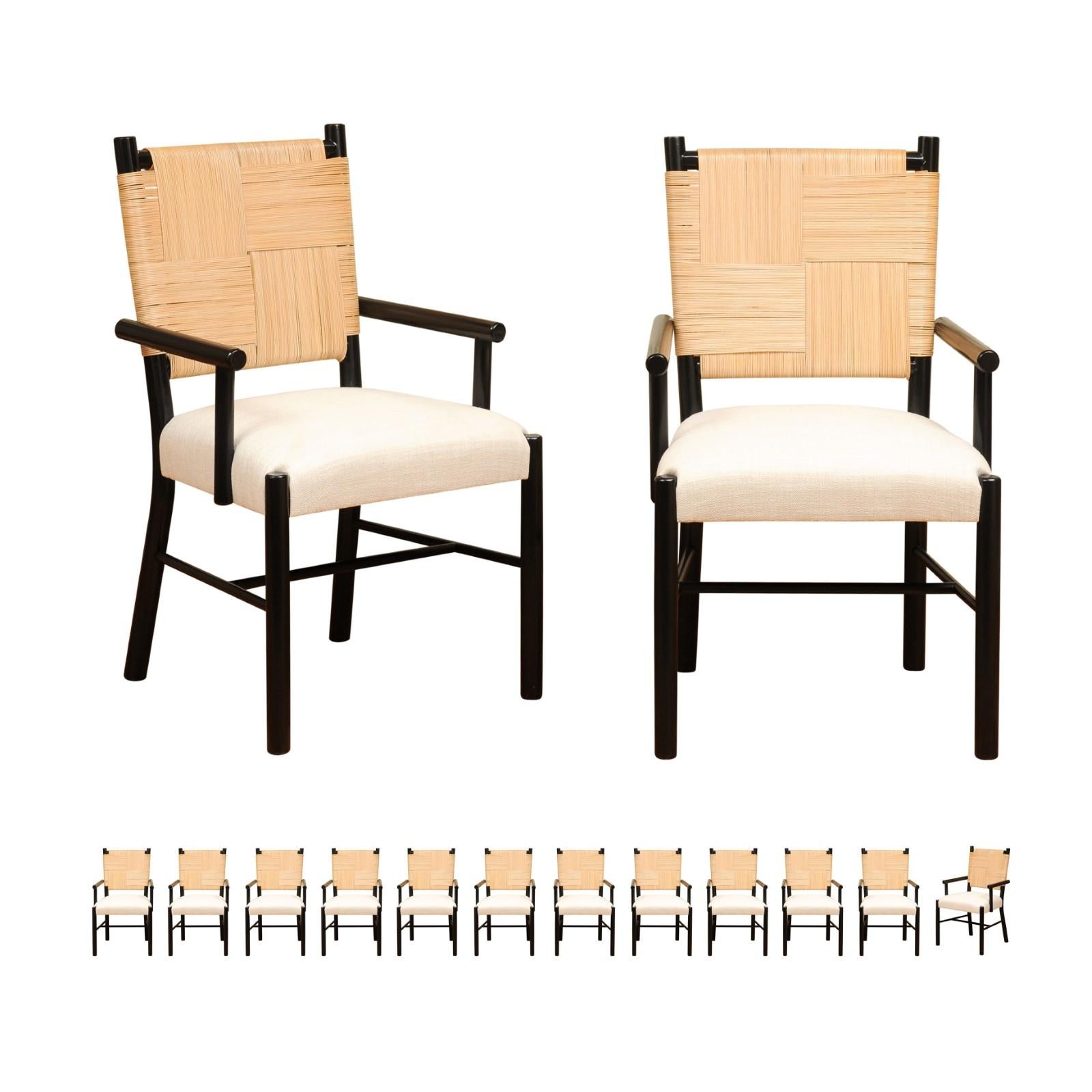All Arms- Sublime Set of 14 Cane Back Dining Chairs by John Hutton for Donghia For Sale 12