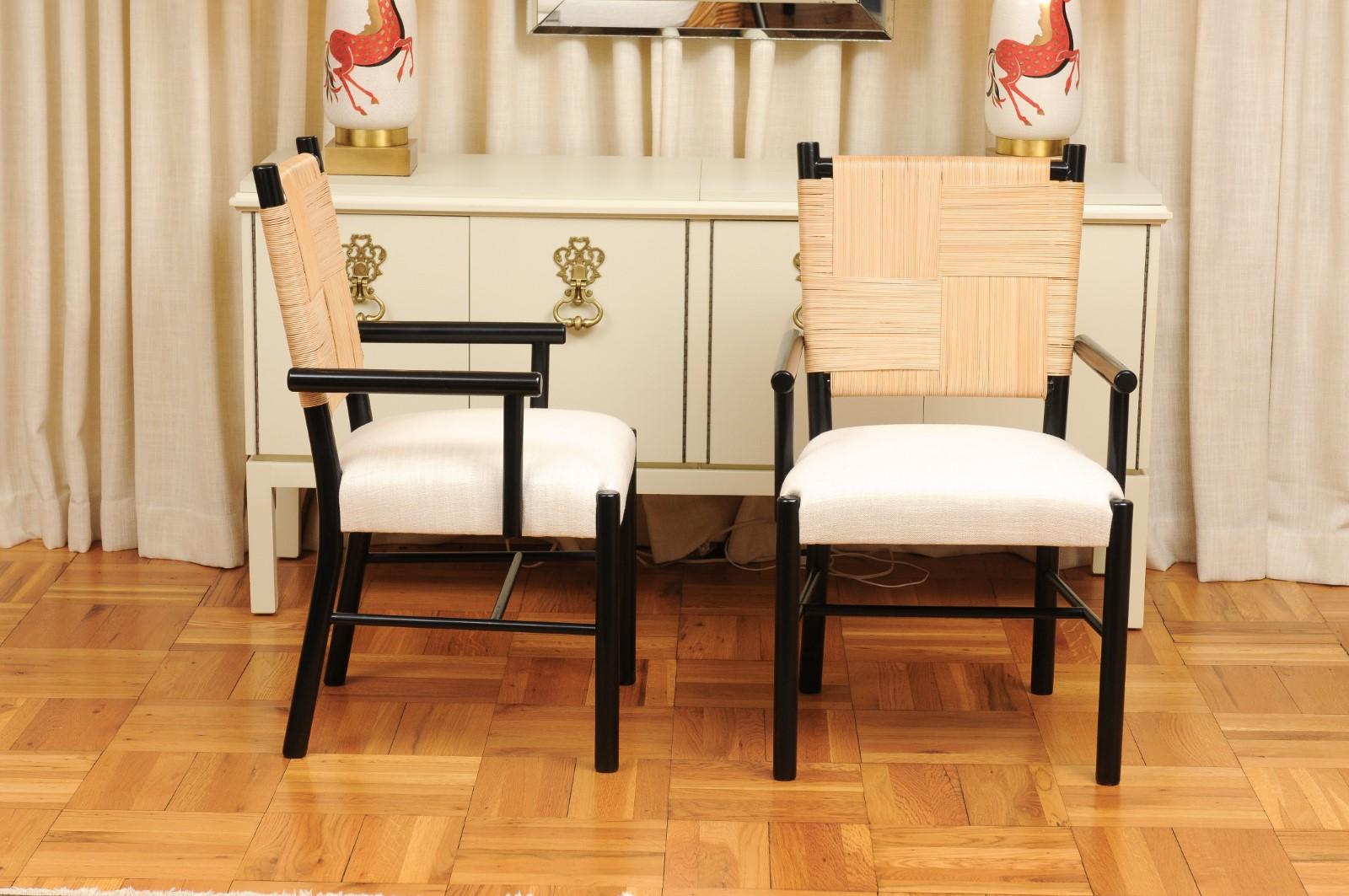 All Arms- Sublime Set of 14 Cane Back Dining Chairs by John Hutton for Donghia For Sale 2
