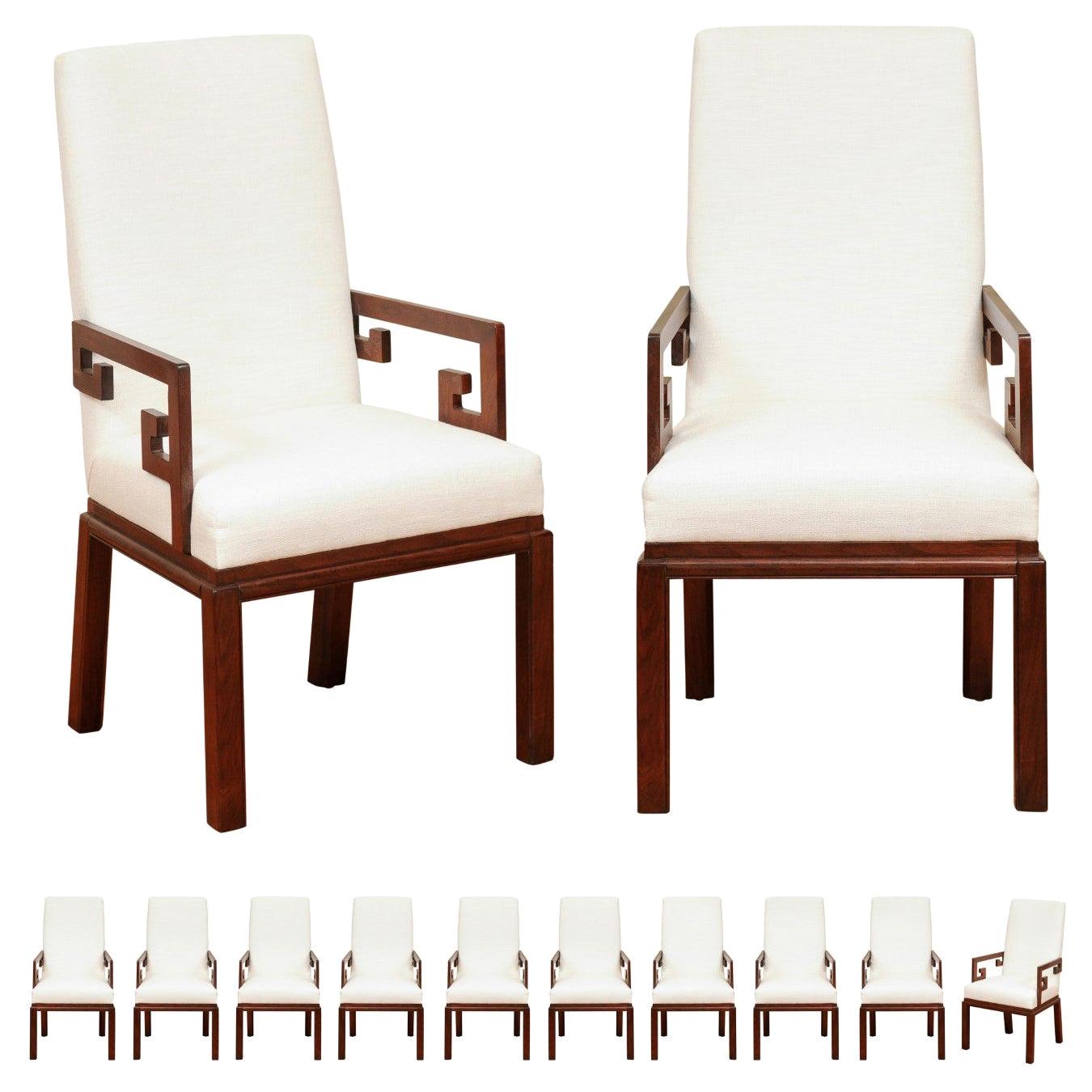 All Arms, Sublime Set of 16 Greek Key Chairs by Michael Taylor, circa 1970