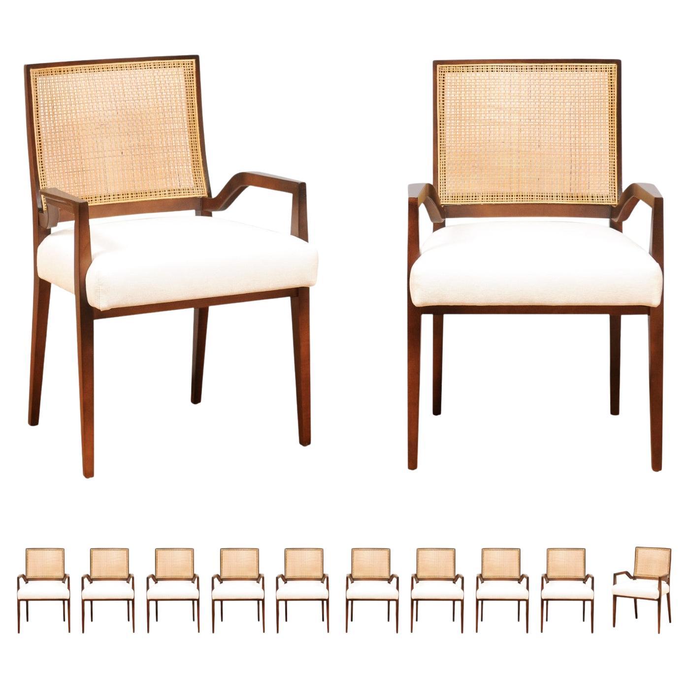 This large ALL ARMS set of impossible to find seating examples is unique on the World market. These magnificent dining chairs are shipped as professionally photographed and described in the listing narrative, completely installation ready. Seats may