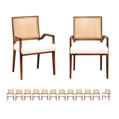 All Arms, Unrivaled Set of 14 Cane Dining Chairs by Michael Taylor, circa 1960