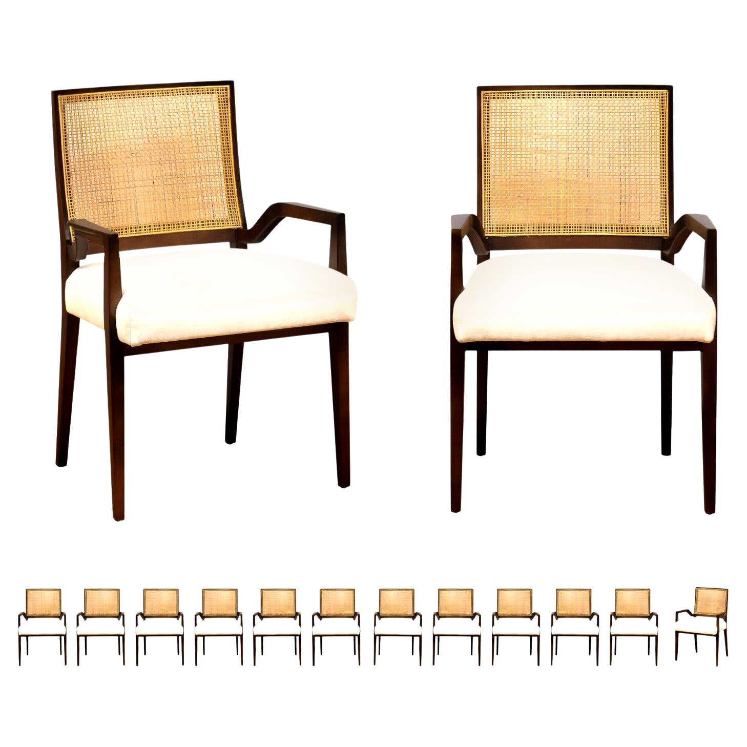 Set di 14 sedie da pranzo in canna di Michael Taylor, circa 1960.