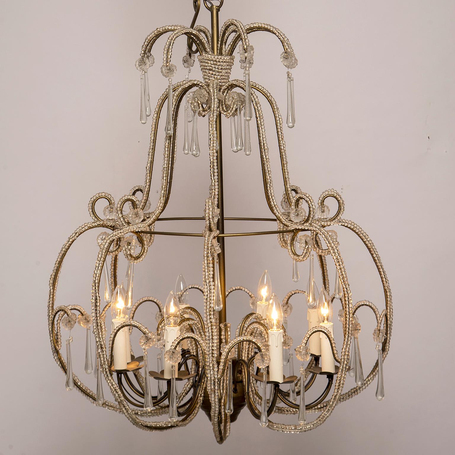 All Beaded French Style Eight-Light Chandelier For Sale 6