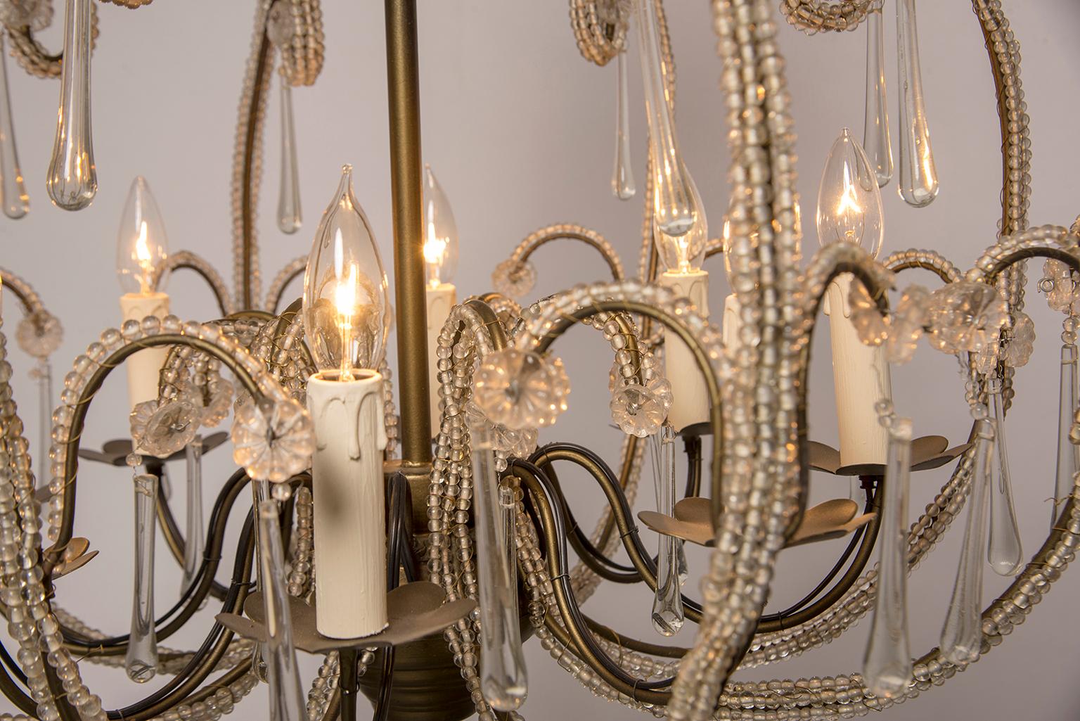 All Beaded French Style Eight-Light Chandelier For Sale 7